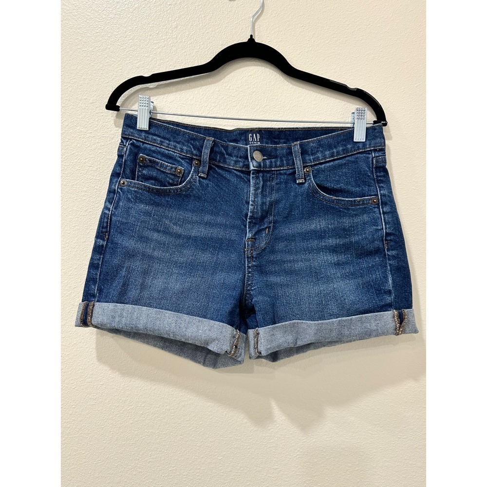 Gap Denim Womens Blue Medium Wash Cuffed Mid Rise Jean Shorts Size 27